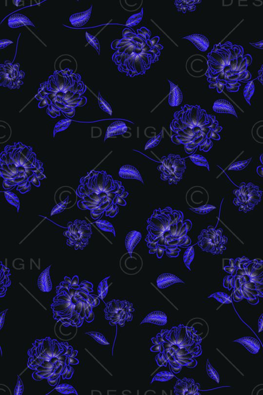 黑底花卉印花华亿平台图片