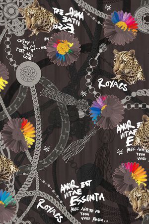 黑底花卉印花华亿平台图片