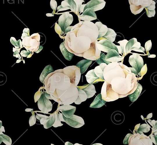 黑底花卉印花华亿平台图片