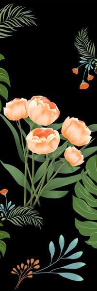 黑底花卉印花华亿平台图片