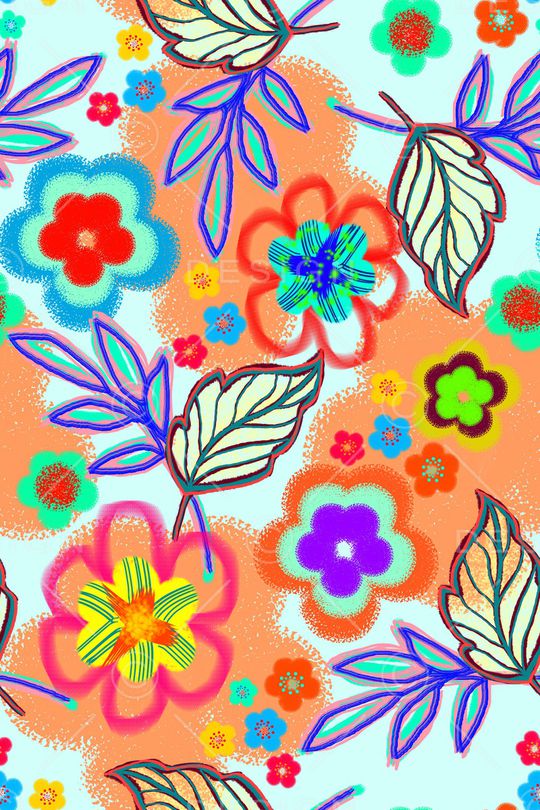 清爽底花卉印花华亿平台图片