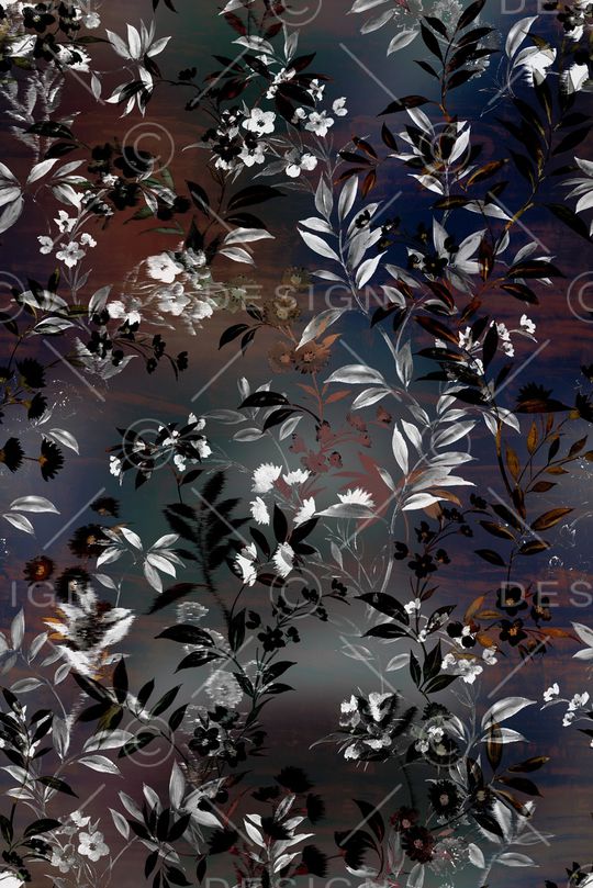 黑底花卉印花华亿平台图片