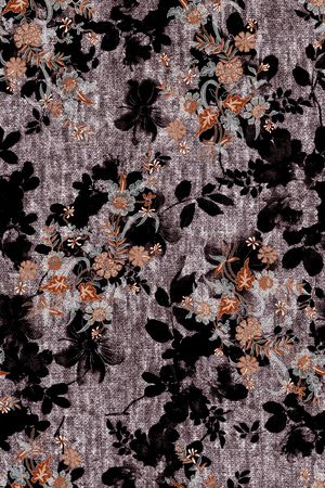 黑底花卉印花华亿平台图片