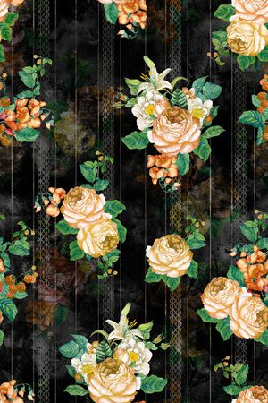 黑底花卉印花华亿平台图片