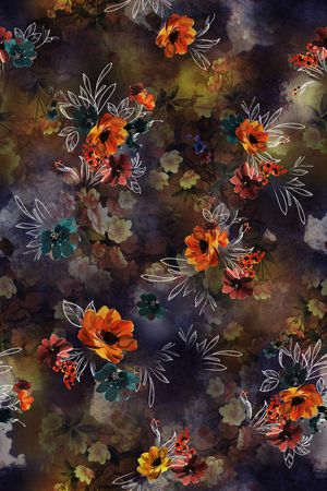 黑底花卉印花华亿平台图片