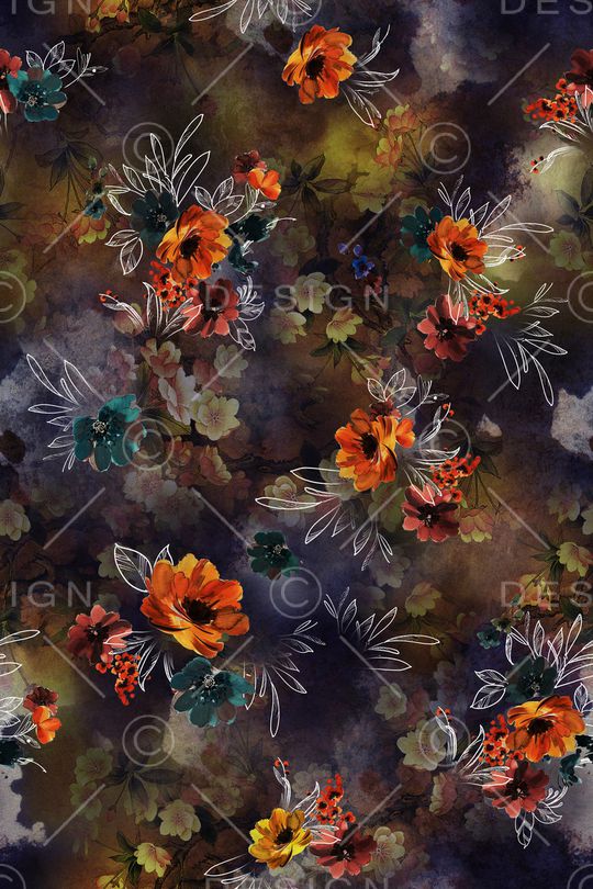 黑底花卉印花华亿平台图片