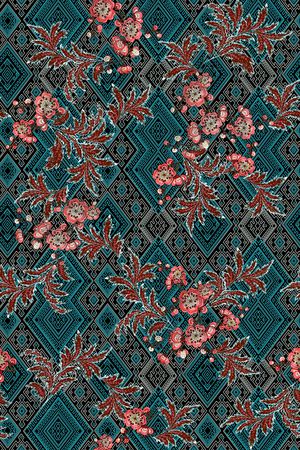 黑底花卉印花华亿平台图片