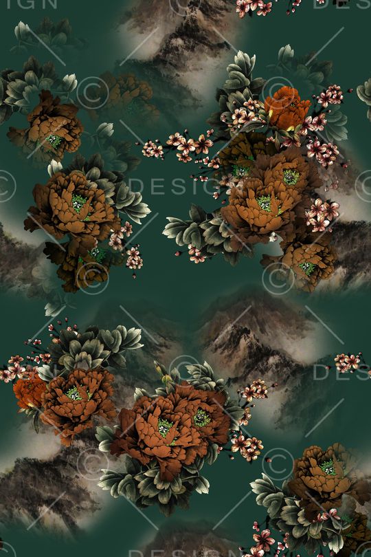 黑底花卉印花华亿平台图片