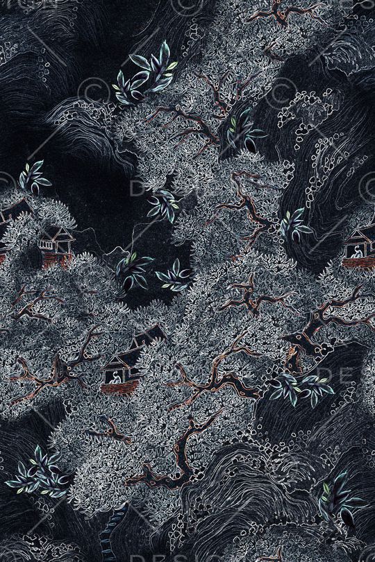 黑底花卉印花华亿平台图片