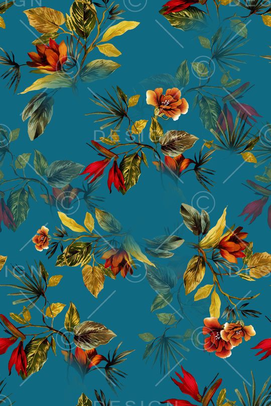 黑底花卉印花华亿平台图片