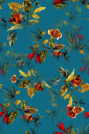 黑底花卉印花华亿平台图片