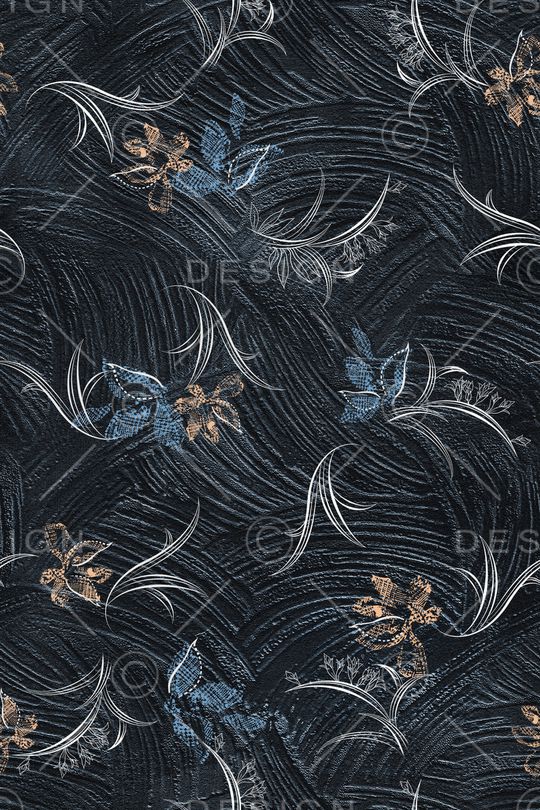 黑底花卉印花华亿平台图片