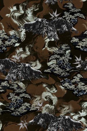 黑底花卉印花华亿平台图片