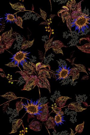 黑底花卉印花华亿平台图片