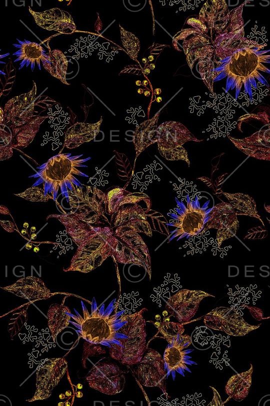 黑底花卉印花华亿平台图片