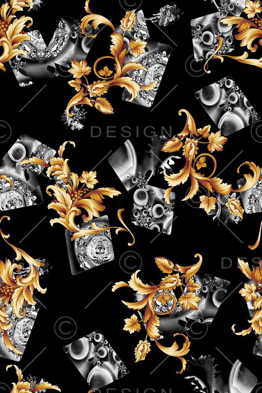 黑底花卉印花华亿平台图片