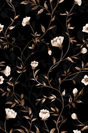 黑底花卉印花华亿平台图片