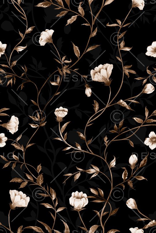 黑底花卉印花华亿平台图片