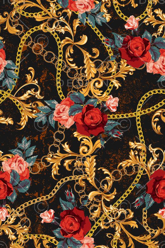 黑底花卉印花华亿平台图片