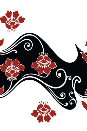 黑底花卉印花华亿平台图片