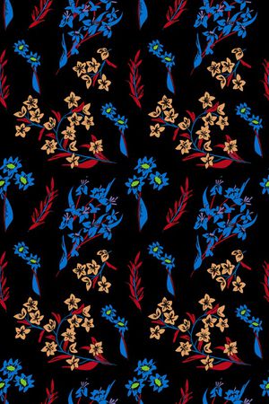 黑底花卉印花华亿平台图片