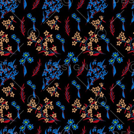 黑底花卉印花华亿平台图片