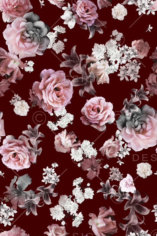 黑底花卉印花华亿平台图片