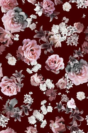 黑底花卉印花华亿平台图片