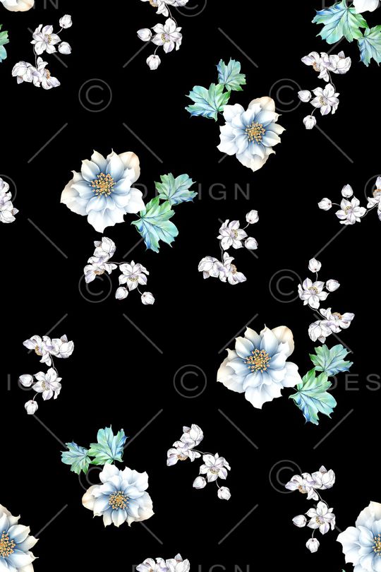 黑底花卉印花华亿平台图片