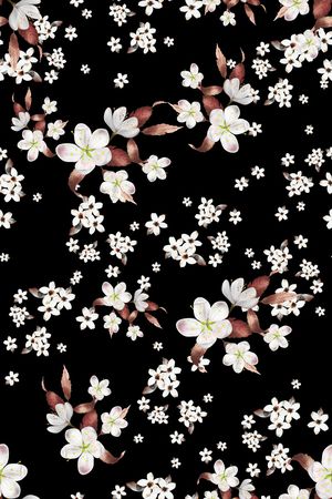 黑底花卉印花华亿平台图片