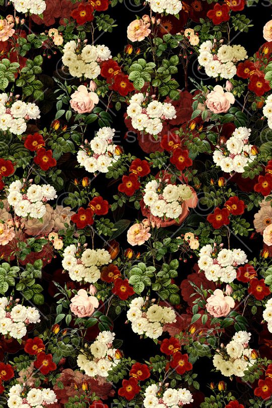 黑底花卉印花华亿平台图片