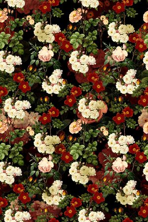 黑底花卉印花华亿平台图片