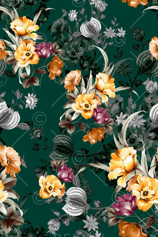 黑底花卉印花华亿平台图片