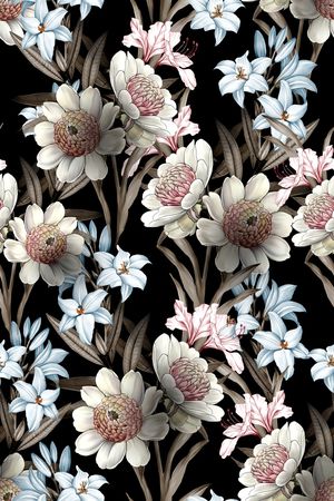 黑底花卉印花华亿平台图片