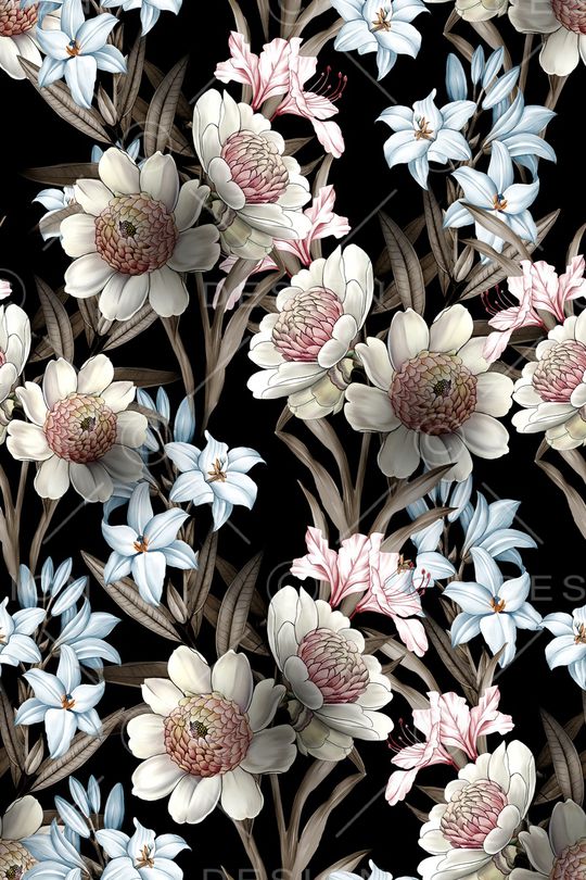 黑底花卉印花华亿平台图片