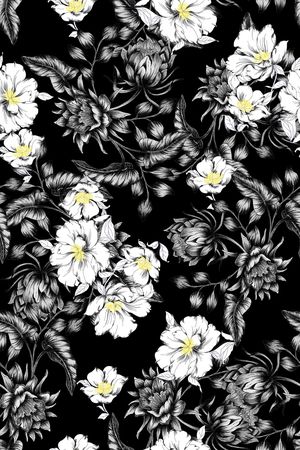 黑底花卉印花华亿平台图片