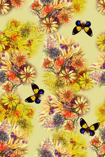 花卉蝴蝶印花华亿平台图片