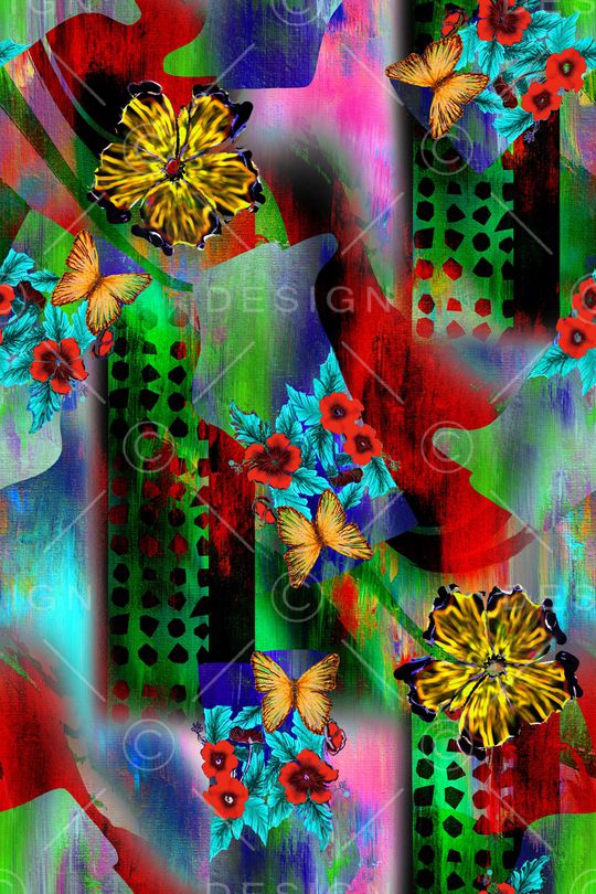 花卉蝴蝶印花华亿平台图片