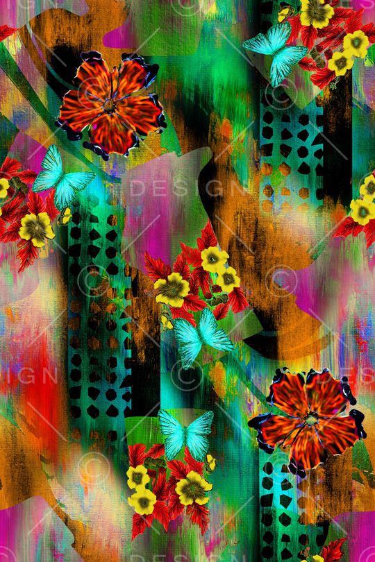 花卉蝴蝶印花华亿平台图片