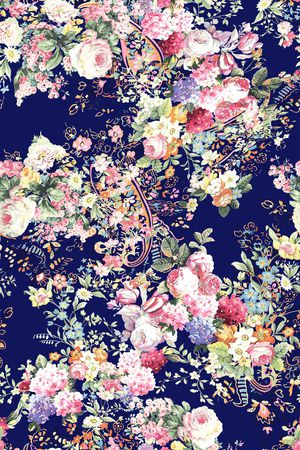 黑底花卉印花华亿平台图片