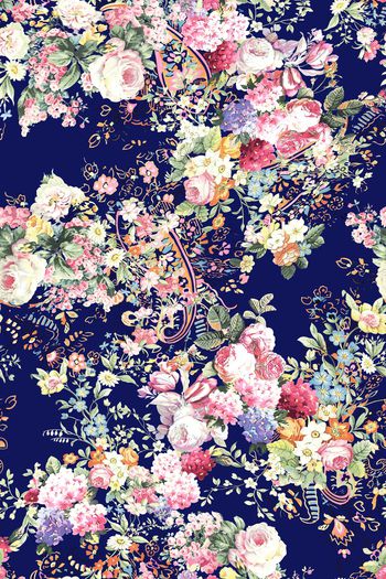 黑底花卉印花华亿平台图片