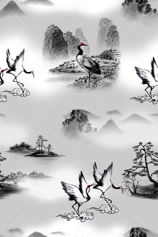 仙鹤印花华亿平台图片