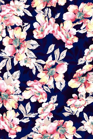 黑底花卉印花华亿平台图片