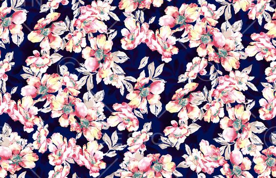 黑底花卉印花华亿平台图片