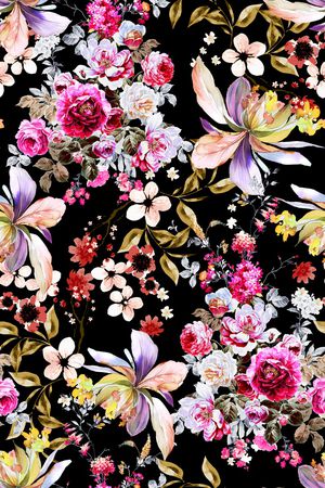 黑底花卉印花华亿平台图片