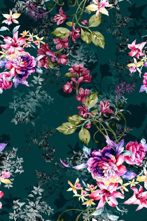 黑底花卉印花华亿平台图片