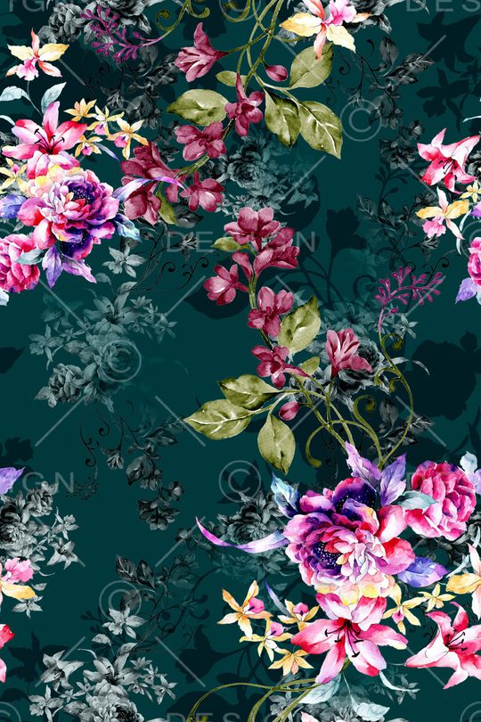 黑底花卉印花华亿平台图片