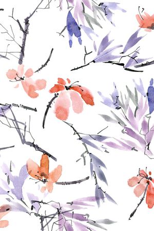 水彩花卉印花华亿平台图片