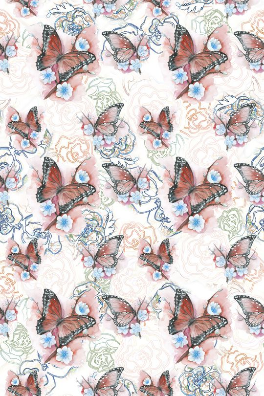 花卉蝴蝶印花华亿平台图片