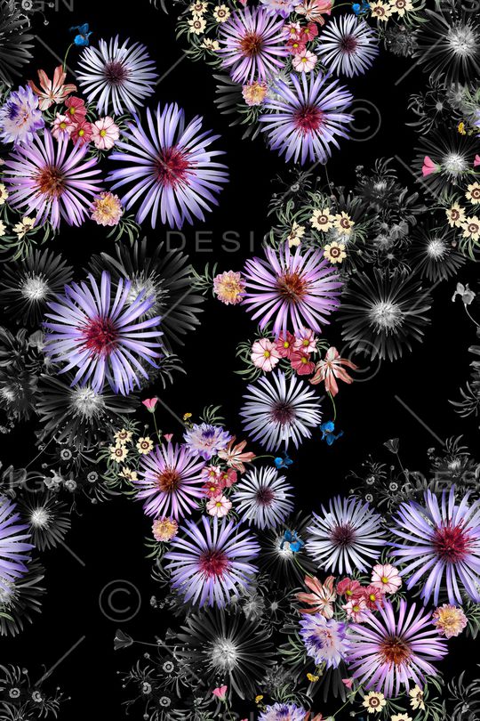 黑底花卉印花华亿平台图片